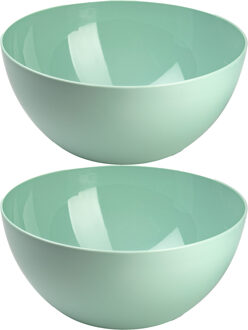 Serveerschaal/saladeschaal - 2x stuks - D23 x H10 cm - kunststof - mintgroen - 3000 ml