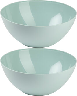 Serveerschaal/saladeschaal - 2x stuks - D23 x H10 cm - kunststof - mintgroen
