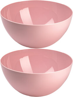 Serveerschaal/saladeschaal - 2x stuks - D23 x H10 cm - kunststof - roze
