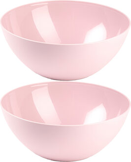 Serveerschaal/saladeschaal - 2x stuks - D23 x H10 cm - kunststof - roze
