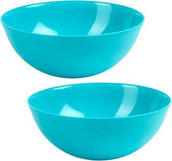 Serveerschaal/saladeschaal - 2x stuks - D25 x H10 cm - kunststof - blauw - 2,5 liter