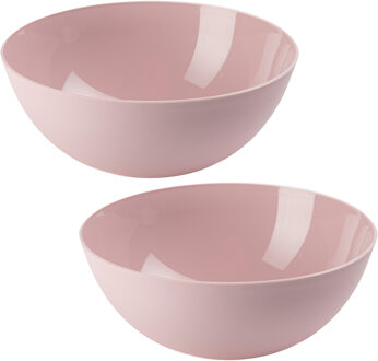 Serveerschaal/saladeschaal - 2x stuks - D25 x H10 cm - kunststof - roze - 2,5 liter