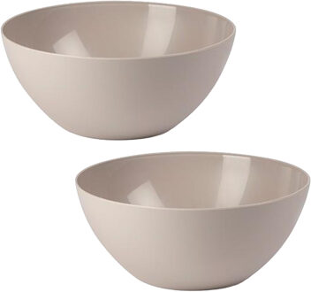 Serveerschaal/saladeschaal - 2x stuks - D25 x H12 cm - kunststof - beige