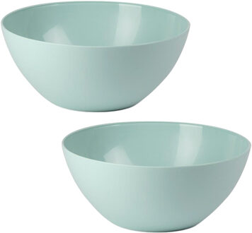 Serveerschaal/saladeschaal - 2x stuks - D25 x H12 cm - kunststof - mintgroen