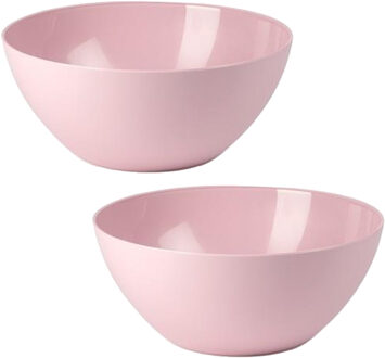 Serveerschaal/saladeschaal - 2x stuks - D25 x H12 cm - kunststof - roze