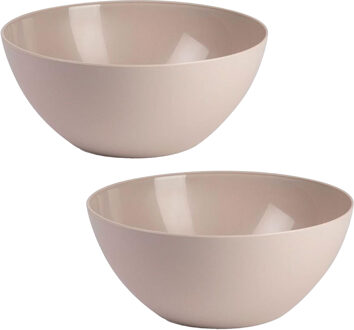 Serveerschaal/saladeschaal - 2x stuks - D26 x H12 cm - kunststof - beige