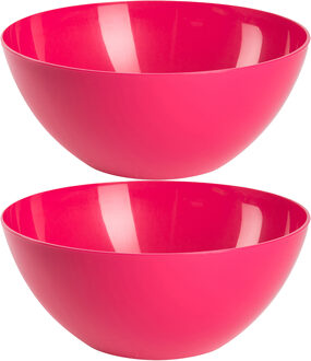 Serveerschaal/saladeschaal - 2x stuks - D26 x H12 cm - kunststof - fuchsia roze