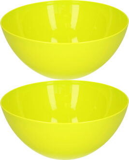 Serveerschaal/saladeschaal - 2x stuks - D26 x H12 cm - kunststof - groen