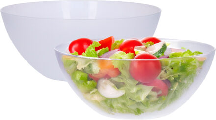 Serveerschaal/saladeschaal - 2x stuks - D27 x H12 cm - kunststof - transparant