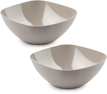 Serveerschaal/saladeschaal - 2x stuks - D28 x H11 cm - kunststof - beige - vierkant