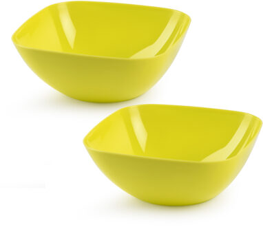 Serveerschaal/saladeschaal - 2x stuks - D28 x H11 cm - kunststof - groen - vierkant
