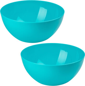 Serveerschaal/saladeschaal - 2x stuks - D28 x H14 cm - kunststof - blauw