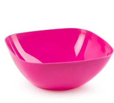 Serveerschaal/saladeschaal - D28 x H11 cm - kunststof - fuchsia roze - vierkant