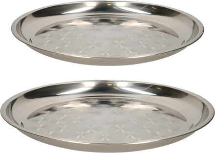 serveerschalen set - 2x stuks - rond - zilver - rvs - dia 30 en 40 cm - voedsel serveren