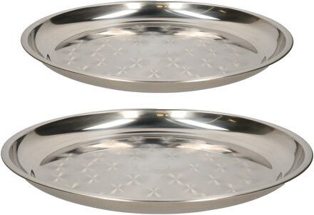 serveerschalen set - 2x stuks - rond - zilver - rvs - dia 30 en 50 cm - voedsel serveren