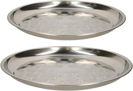 serveerschalen set - 2x stuks - rond - zilver - rvs - dia 40 en 50 cm - voedsel serveren