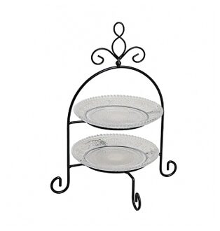 Serveerstandaard - Etagere - 2laags - glas met metaal - 28 x 22 cm - Etageres Transparant