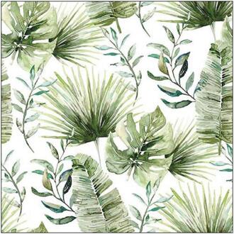 Servet 33 Jungle leaves white Groen