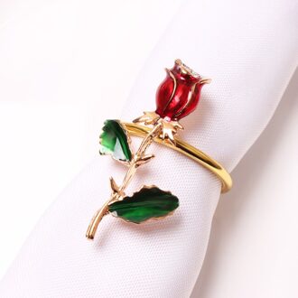 Servet Bloem Ring Rose Valentijnsdag Groen Blad Bloem Servet Gesp Vouwen Doek Ring Valentijnsdag Ornament Servet ring 6
