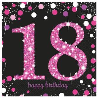 Servetten 18 jaar Sparkling Pink Zwart, Roze