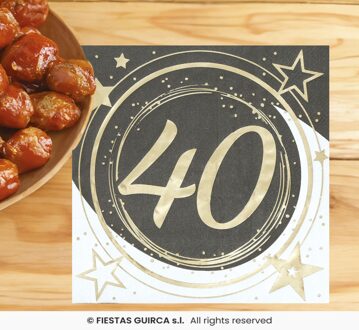 Servetten 40 Jaar Zwart & Goud Chique Multikleur - Print