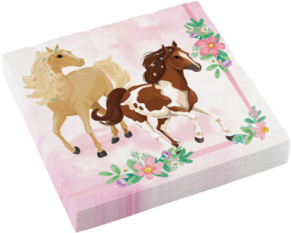 Servetten Beautiful Horses 33 Cm Papier Roze 20 Stuks