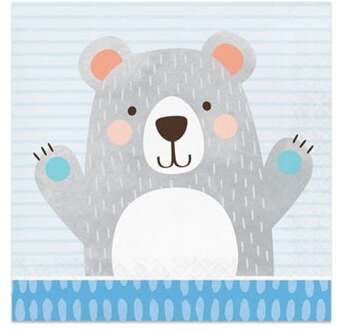Servetten Birthday Bear (16st) Blauw