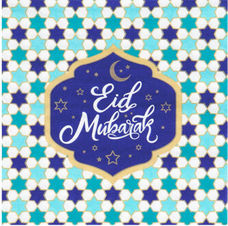 Servetten Eid Mubarak Ramadan Blauw (20st) Blauw, Multikleur - Print