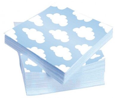 Servetten geboorte jongen - 40x stuks - lichtblauw met wolken - 33 x 33 cm - feestservetten
