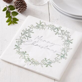 Servetten Merry Christmas Wit Kerstkrans (16st) Multikleur - Print