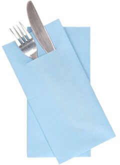 Servetten met bestekzakje - papier - lichtblauw - 24x stuks - Tafel decoratie