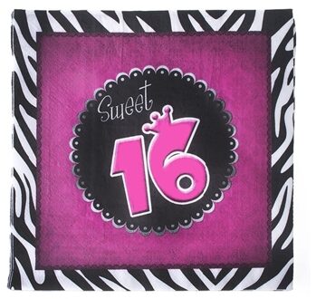 Servetten Sweet 16 thema - 33 x 33 cm - 20x - Verjaardag thema feestartikelen/versieringen 16 jaar Multi