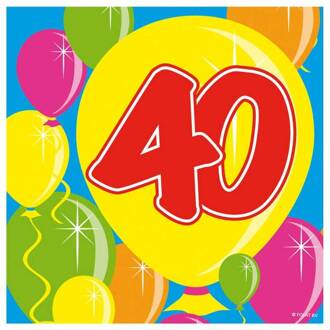 Servetten verjaardag 40 jaar ballonnen - 25x25 cm - 20 stuks Multikleur