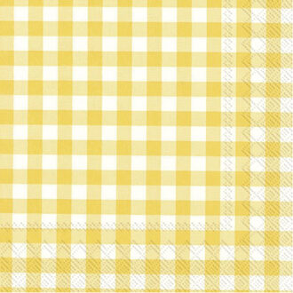 Servetten Vichy Karo - 20x stuks - 3-laags - geel/wit geblokt - 33 x 33 cm - Lente/Pasen