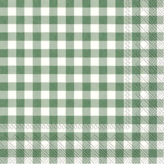 Servetten Vichy Karo - 20x stuks - 3-laags - groen/wit geblokt - 33 x 33 cm - Lente/pasen