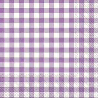 Servetten Vichy Karo - 20x stuks - 3-laags - paars/wit geblokt - 33 x 33 cm - Lente/pasen