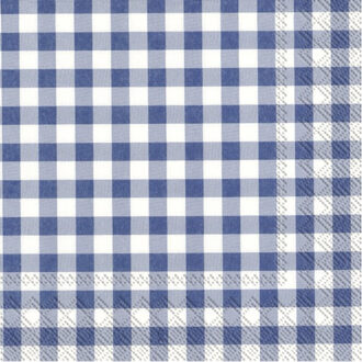 Servetten Vichy Karo - 40x stuks - 3-laags - blauw/wit geblokt - 33 x 33 cm - Lente/pasen