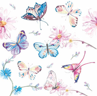 Servetten Vlinders - 20x stuks - 3 laags - 33 x 33 cm - bloemen - lentefeest Multi