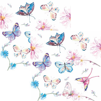 Servetten Vlinders - 40x stuks - 3 laags - 33 x 33 cm - bloemen - lentefeest