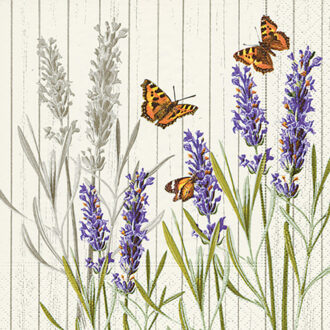 Servetten Vlinders en Lavendel - 20x stuks - 3 laags - 33 x 33 cm - bloemen - lentefeest