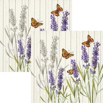 Servetten Vlinders en Lavendel - 40x stuks - 3 laags - 33 x 33 cm - bloemen - lentefeest