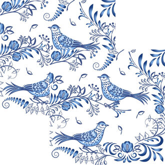 Servetten Vogel - 40x stuks - 3 laags - 33 x 33 cm - Delfs blauw