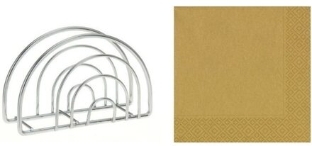 Servettenhouder met kerst servetten goud Multi