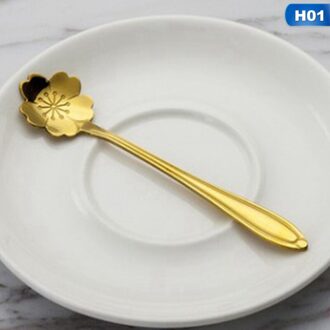 Servies Koffie Roeren Lepel Keramische Handvat Bloem Scoop Rvs Vergulde Cherry Rose Lepels Keuken Gereedschap H01