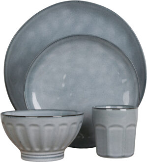 Servies set - 16-delig - blauw - aardewerk dinerservies - tafelservies - 4 personen