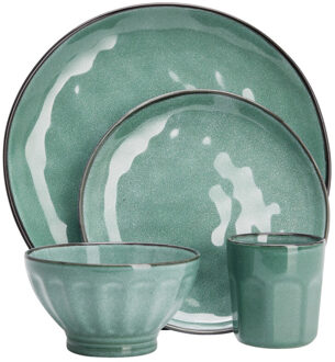 Servies set - 16-delig - groen - aardewerk dinerservies - tafelservies - 4 personen