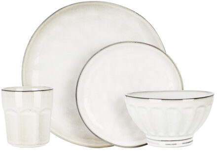 Servies set - 16-delig - wit - aardewerk dinerservies - tafelservies - 4 personen