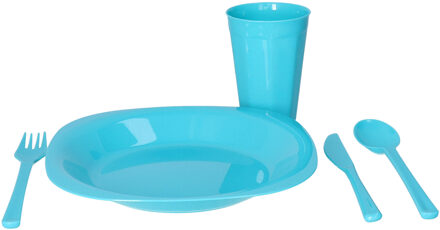 Servies set - 31-delig - blauw - kunststof - herbruikbaar - BPA-vrij - picknick servies
