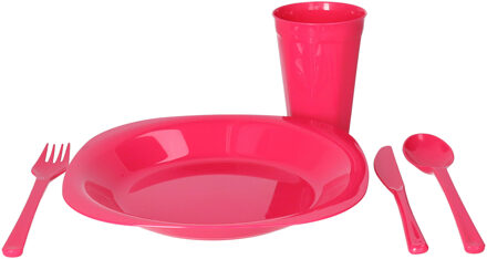 Servies set - 31-delig - roze - kunststof - herbruikbaar - BPA-vrij - picknick servies
