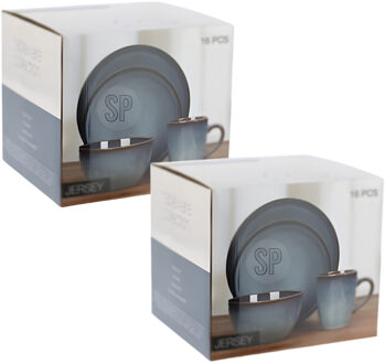 Servies set - 32-delig - blauw - aardewerk dinerservies - tafelservies - 8 personen